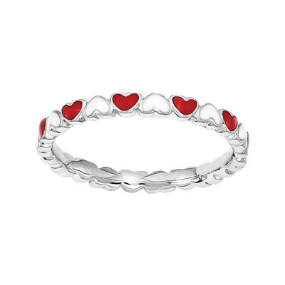 Personally Stackable Red & White Enamel Heart Ring