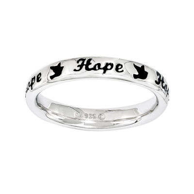 Personally Stackable Sterling Silver Black Enamel "Hope" Ring