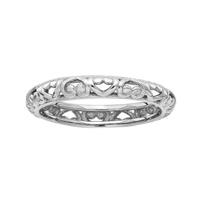 Personally Stackable Sterling Silver Carved Ring