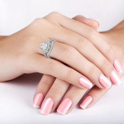 Womens Lab Created White Sapphire Sterling Silver Round Cocktail Ring