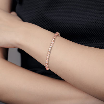 Womens Simulated Pink Morganite 14K Rose Gold Over Silver 7.25 Inch Tennis Bracelet