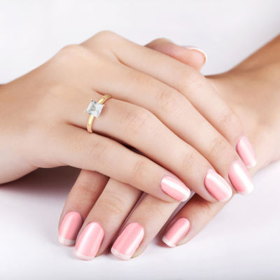 Womens Lab Created White Sapphire 10K Gold Solitaire Cocktail Ring