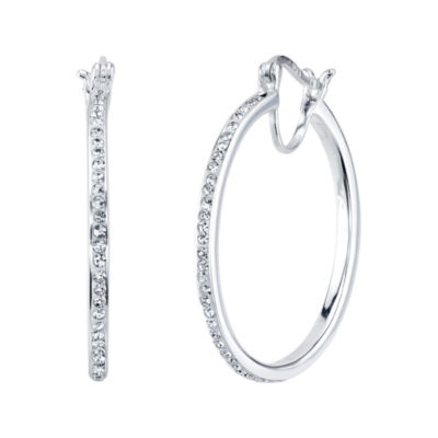 Womens White Crystal Sterling Silver 31.8mm Hoop Earrings