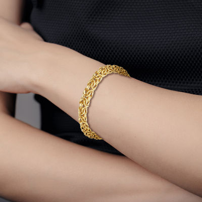 Made in Italy Womens 14K Gold Over Silver 7.5 Inch Semisolid Byzantine Chain Bracelet
