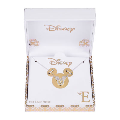 Disney Classics Initial Cubic Zirconia Pure Silver Over Brass 16 Inch Link Mickey Mouse Pendant Necklace