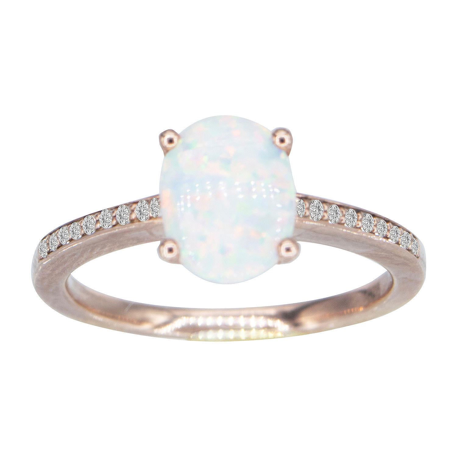 Womens Lab Created White Opal 14K Rose Gold Over Silver Halo Cocktail ...