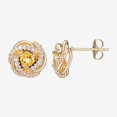 Genuine Yellow Citrine 18K Gold Over Silver 10.7mm Stud Earrings