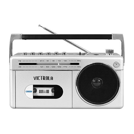 Victrola's Mini Bluetooth Boombox With Cassette Player, Recorder And AM/FM Radio, One Size, Silver