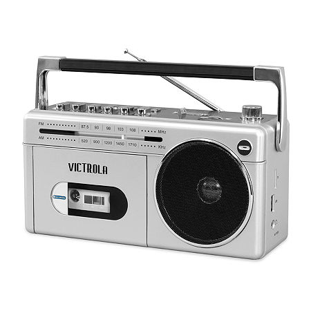 Victrola's Mini Bluetooth Boombox With Cassette Player, Recorder And AM/FM Radio, One Size, Silver