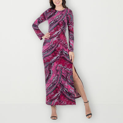 24seven Comfort Apparel Long Sleeve Floral Maxi Dress, Color: Purple Multi  - JCPenney