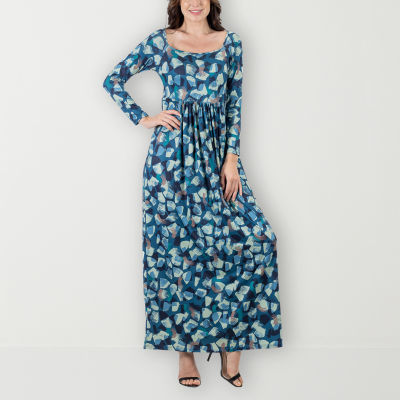24seven Comfort Apparel Long Sleeve Abstract Maxi Dress