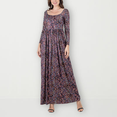 24seven Comfort Apparel Long Sleeve Floral Maxi Dress