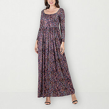 24seven Comfort Apparel Long Sleeve Floral Maxi Dress, Color