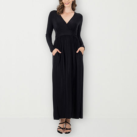24seven Comfort Apparel Womens Long Sleeve Maxi Dress In Black