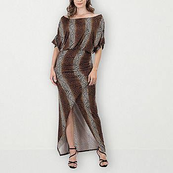 24seven Comfort Apparel Short Sleeve Animal Maxi Dress, Color: Brown Multi  - JCPenney