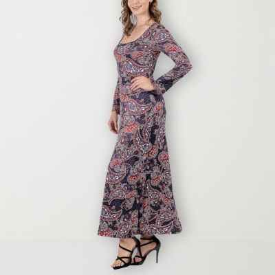 24seven Comfort Apparel Long Sleeve Paisley Maxi Dress