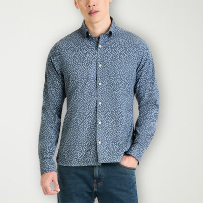 Van Heusen Essential Stain Shield Mens Slim Fit Long Sleeve Geometric Button-Down Shirt