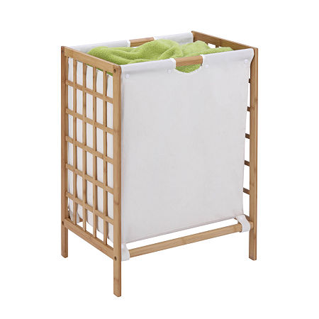 Honey-Can-Do Beige Bamboo Frame Hamper, One Size, White