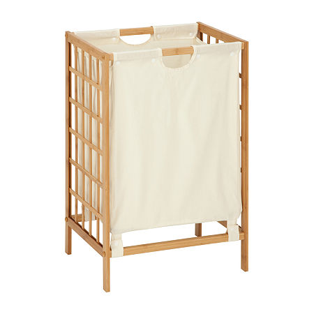 Honey-Can-Do Beige Bamboo Frame Hamper, One Size, White