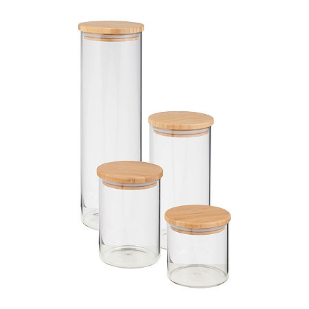 Honey Can Do Glass & Bamboo 4-pc. Canisters, One Size, White