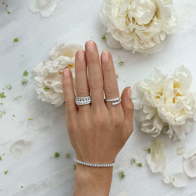 (G-H / Si2-I1) Womens 1 CT. T.W. Lab Grown White Diamond 10K White Gold Bypass  Cocktail Ring