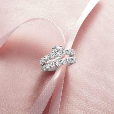 Signature By Modern Bride (F / VS2) Womens 4 CT. T.W. Lab Grown White Diamond 10K or 14K Gold Round Side Stone Bridal Set