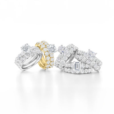 Signature By Modern Bride (G / Si1-Si2) Womens 4 CT. T.W. Lab Grown White Diamond 10K White Gold Side Stone Bridal Set