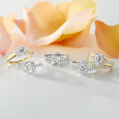 G / Si1-Si2) Womens 1 1/ CT. T.W. Lab Grown White Diamond 10K Gold Round Side Stone Bridal Set