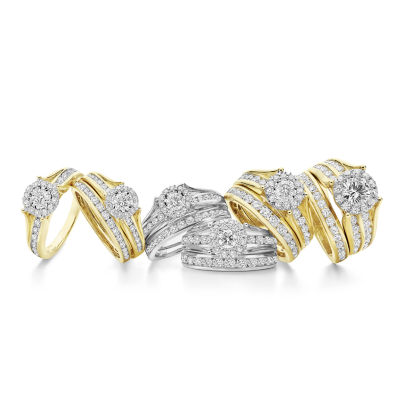 (G / Si1-Si2) Womens 3 CT. T.W. Lab Grown White Diamond 10K Gold Round Side Stone Halo Bridal Set