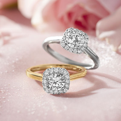 1 CT. T.W. Lab-Grown (G-H / SI1-SI2) Diamond Cushion Halo Engagement Ring in 10K Gold