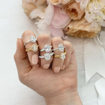 Moissanite Rings For Women Oval-Cut Lab-Created Diamond Hidden