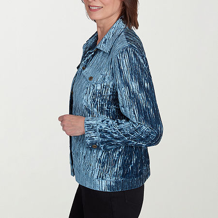 Alfred Dunner Harvest Moon Velvet Lightweight Bomber Jacket, Petite Medium, Blue