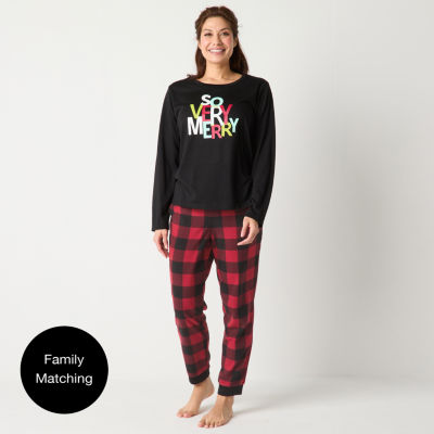 North Pole Trading Co. Womens Microfleece Crew Neck Long Sleeve 2-pc. Pant Pajama Set