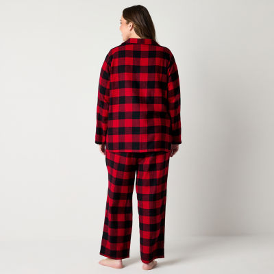 North Pole Trading Co. Womens Plus Flannel Long Sleeve 2-pc. Pant Pajama Set