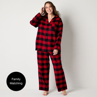 North Pole Trading Co. Womens Plus Flannel Long Sleeve 2-pc. Pant Pajama Set