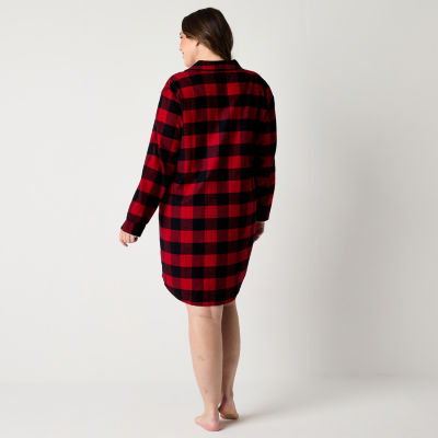 North Pole Trading Co. Womens Plus Flannel Long Sleeve Nightshirt