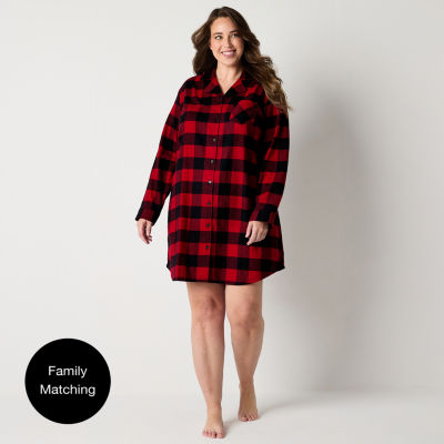 North Pole Trading Co. Womens Plus Flannel Long Sleeve Nightshirt