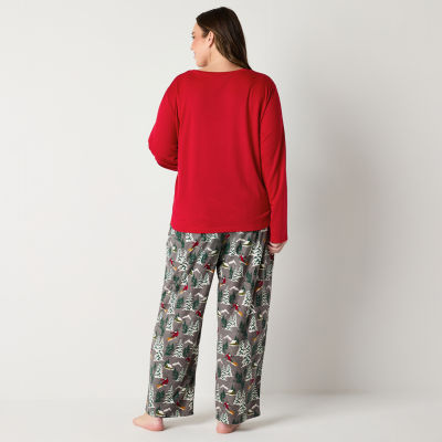 North Pole Trading Co. Womens Plus Crew Neck Long Sleeve 2-pc. Pant Pajama Set