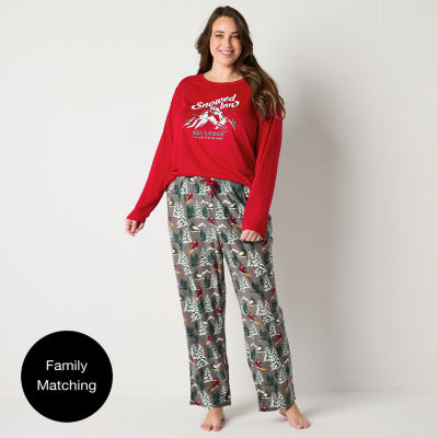 North Pole Trading Co. Womens Plus Crew Neck Long Sleeve 2-pc. Pant Pajama Set