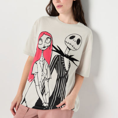 Juniors Womens Crew Neck Short Sleeve Nightmare Before Christmas Graphic T-Shirt