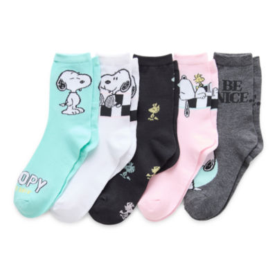 Womens 5 Pair Peanuts Snoopy Crew Socks