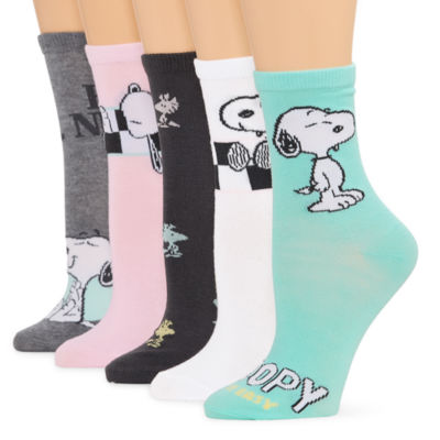 Womens 5 Pair Peanuts Snoopy Crew Socks