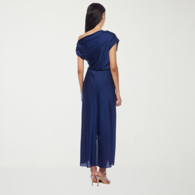 Premier Amour One Shoulder Womens Short Sleeve Midi Fit + Flare Dress