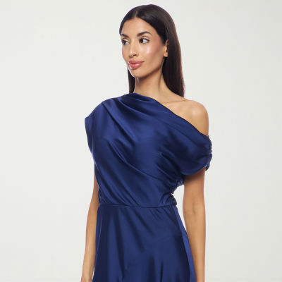 Premier Amour One Shoulder Womens Short Sleeve Midi Fit + Flare Dress