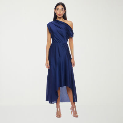 Premier Amour One Shoulder Womens Short Sleeve Midi Fit + Flare Dress