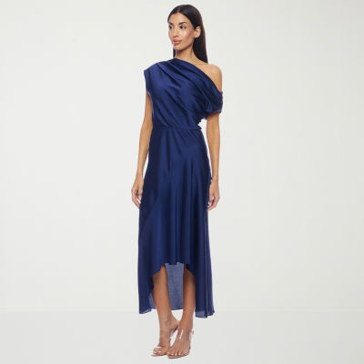Premier Amour One Shoulder Womens Short Sleeve Midi Fit + Flare Dress