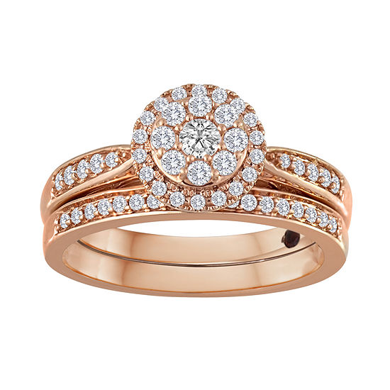 1/2 CT. T.W Diamond 10K Rose Gold Bridal Ring Set