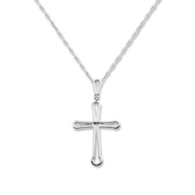 Womens 1/5 CT. Genuine White Diamond 10K White Gold Cross Pendant Necklace