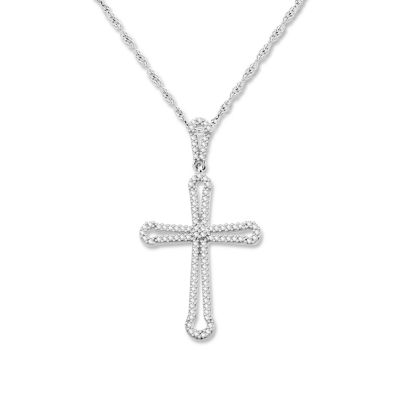 Womens 1/5 CT. T.W. Genuine White Diamond 10K White Gold Cross Pendant Necklace