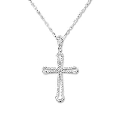 Womens 1/5 CT. Genuine White Diamond 10K White Gold Cross Pendant Necklace